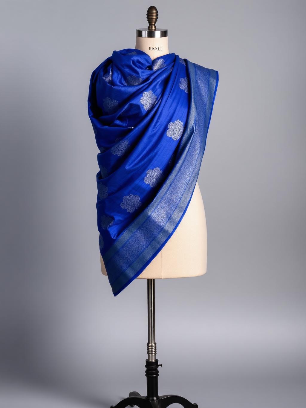 Royal Blue Chanderi Silver Buti — Royal Blue
