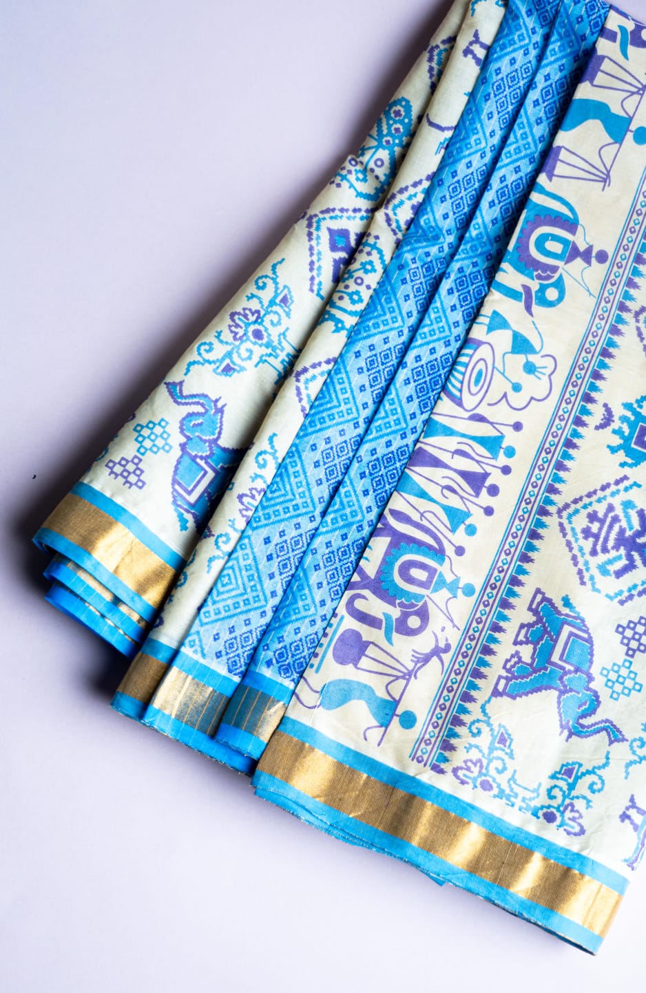 Ivory Azure Patola Print Silk
